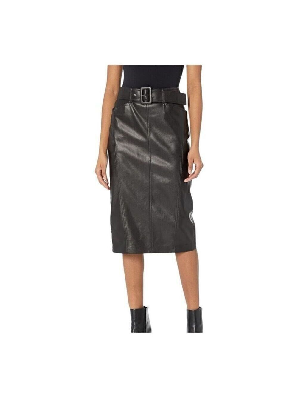 Theory Black Seamed Faux Leather Skirt Size 6